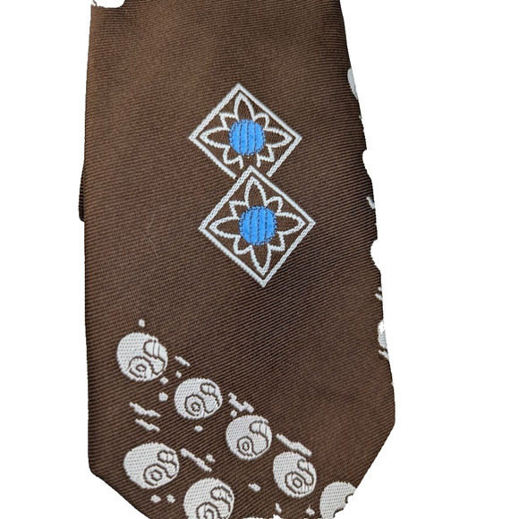 Fruit Of the Loom Men's Necktie Brown White Blue Design Polyester Classic - Picture 2 of 4